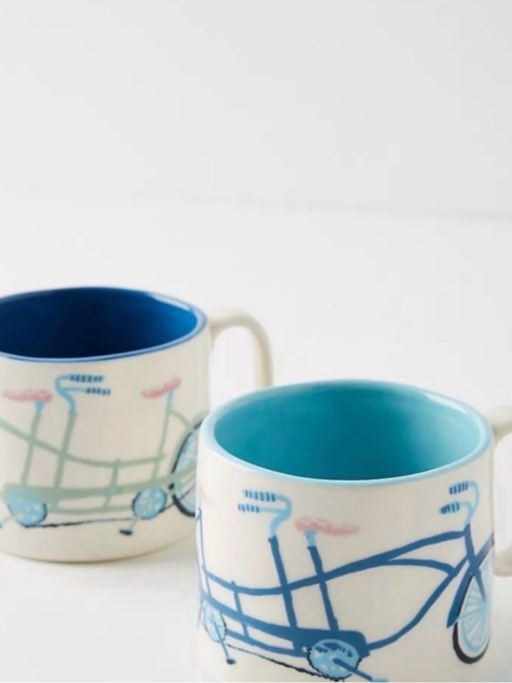 Anthropologie NIB Better Together Tandem Bicycle Set of Two Mugs - Picture 2 of 7